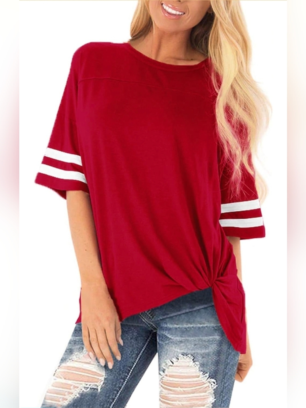 Niashot red knotted/gathered hem oversized ringer shirt, NEW size 2XL